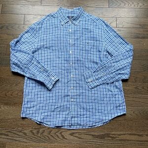 Vineyard Vines Classic Fit Tucker Linen Shirt | Blue Gingham | Size XXL